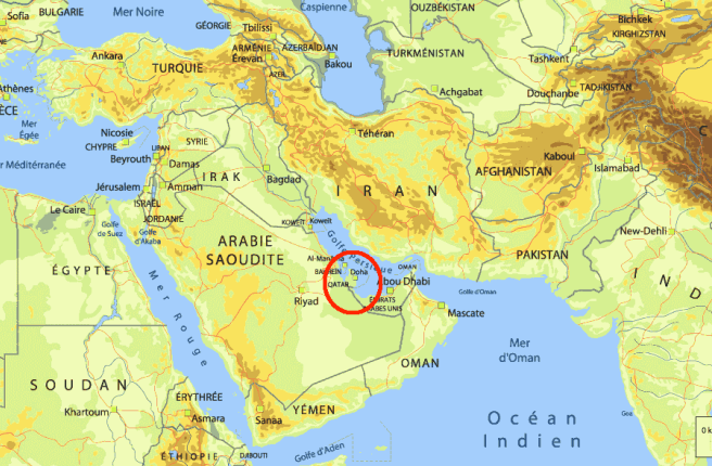 Katar: Položaj Dohe na karti arapskog poluotoka