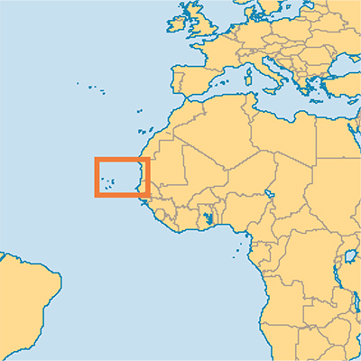 Cabo Verde Položaj otočja uz afrički kontinent