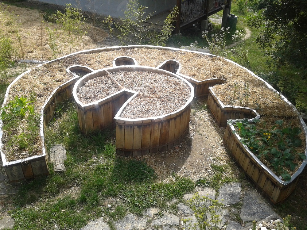 Permakulturno imanje kružne povišene gredica na Recikliranom imanju Vukomerić