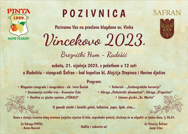 Novi Marof program za Vincekovo 2023