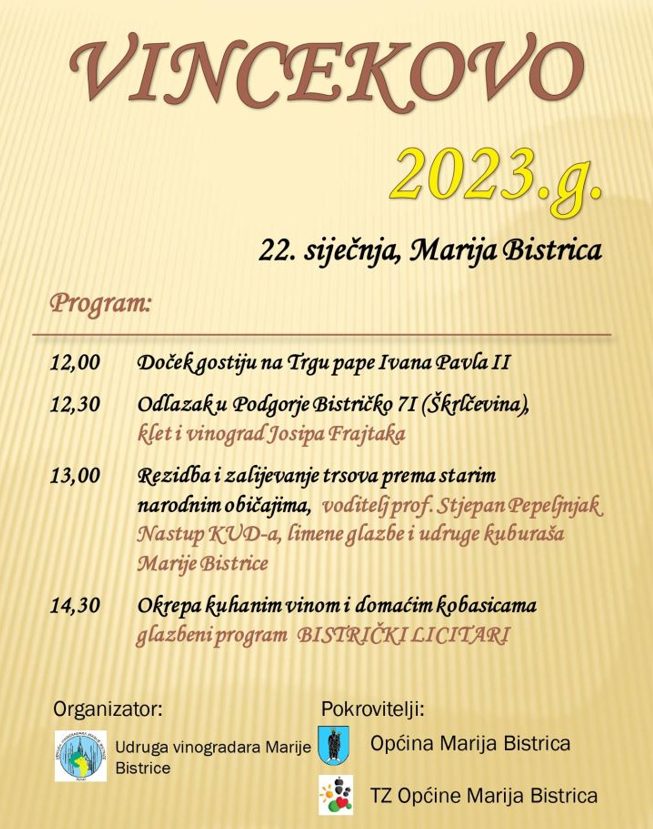 Program Vincekovo Marija Bistrica 2023