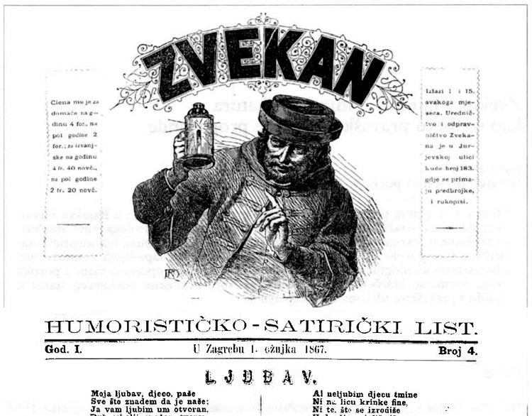 Prvi humoristični list Zvekan koji je uređivao Ante Starčević