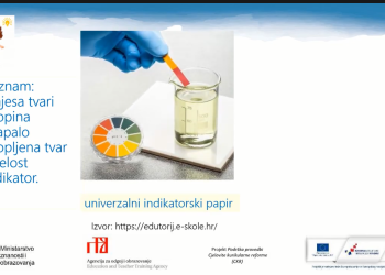 Određivanje kiselosti lakmus papirom Screenshot edukacijskog videa Ministarstva znanosti i obrazovanja