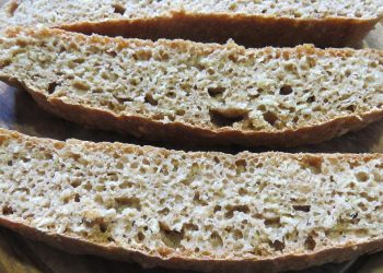 Fina pogača - kruh od pirovog brašna i zobenih pahuljica Prozracnost kriski pogace od pirovog brasna Prozračnost kriški pogače od pirovog brašna