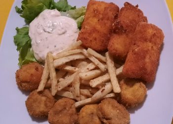 ŠKOLA KUHANJA ZA POČETNIKE: Pohani sir, pomfrit i tartar umak Pohani sir pohani sampinjoni pomfrit i tartar Pohani sir, pohani šampinjoni, pomfrit i tartar umak