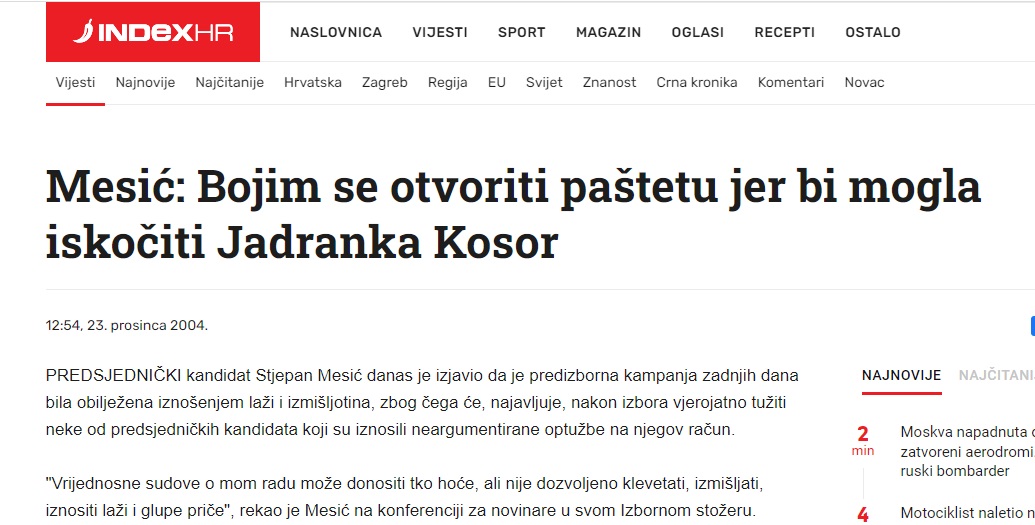 HUMOR U HRVATSKOJ (4): Smijeh u politici Index Mesic Kosor