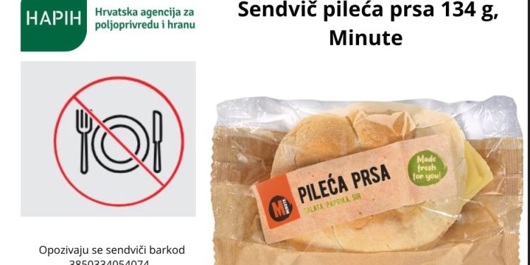 Minute pileća prsa opozvani sendviči iz Konzuma