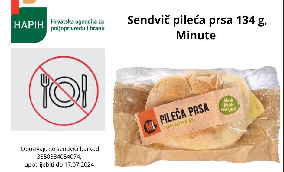 Minute pileća prsa opozvani sendviči iz Konzuma