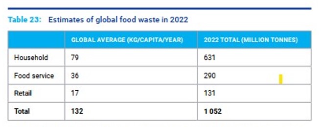 UNEP bacanje hrane u svijetu per capita 2022. godine