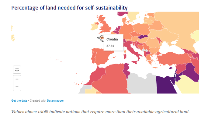 Hrvatsku može prehraniti 87% njene površine / Izvor: Leiden University